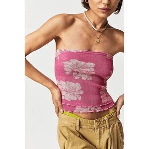 Free People Poppy Tube Top Pink Combo Floral Large